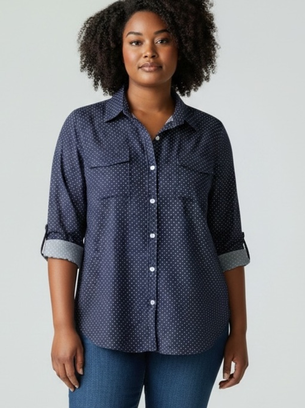 L.L Bean Polka Dot Button Down Shirt Women’s 2X Wrinkle Free LS Stretch Cotton